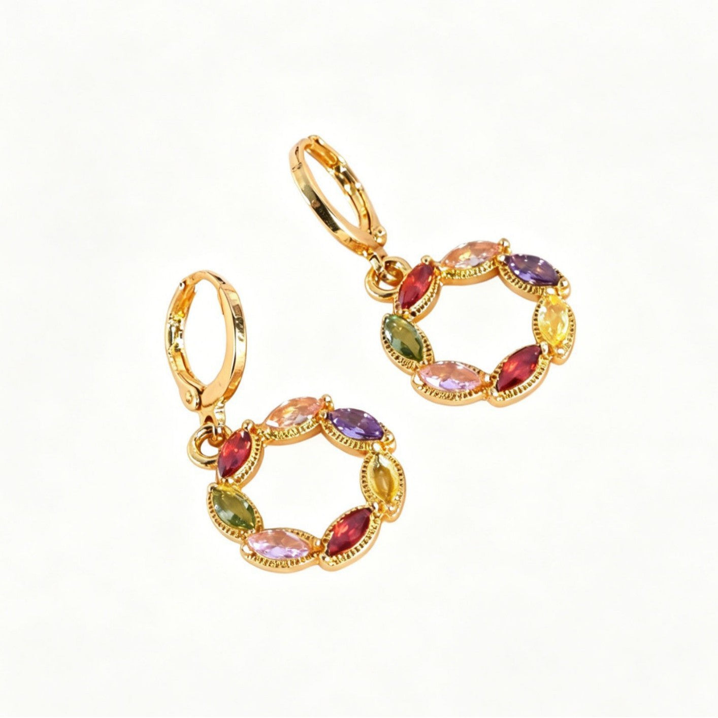 Exaggerated Geometric Earrings In Alloy With 18K Real Gold Electroplated Finish And 304 Stainless Steel Posts, Featuring Zircon Inlay