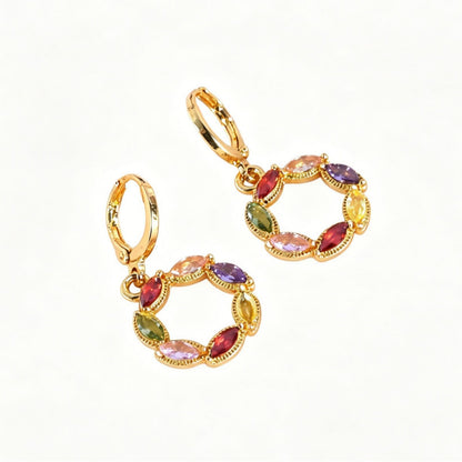 Exaggerated Geometric Earrings In Alloy With 18K Real Gold Electroplated Finish And 304 Stainless Steel Posts, Featuring Zircon Inlay