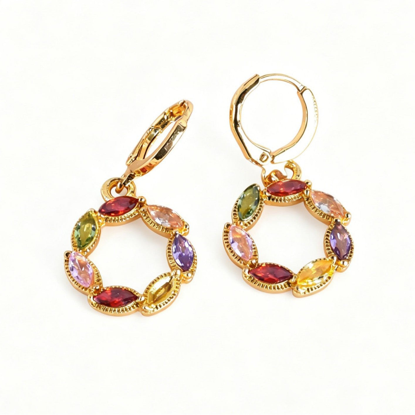 Exaggerated Geometric Earrings In Alloy With 18K Real Gold Electroplated Finish And 304 Stainless Steel Posts, Featuring Zircon Inlay
