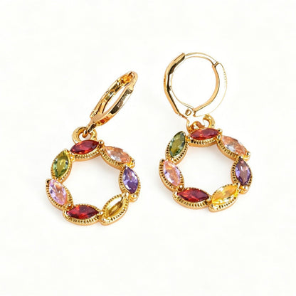 Exaggerated Geometric Earrings In Alloy With 18K Real Gold Electroplated Finish And 304 Stainless Steel Posts, Featuring Zircon Inlay