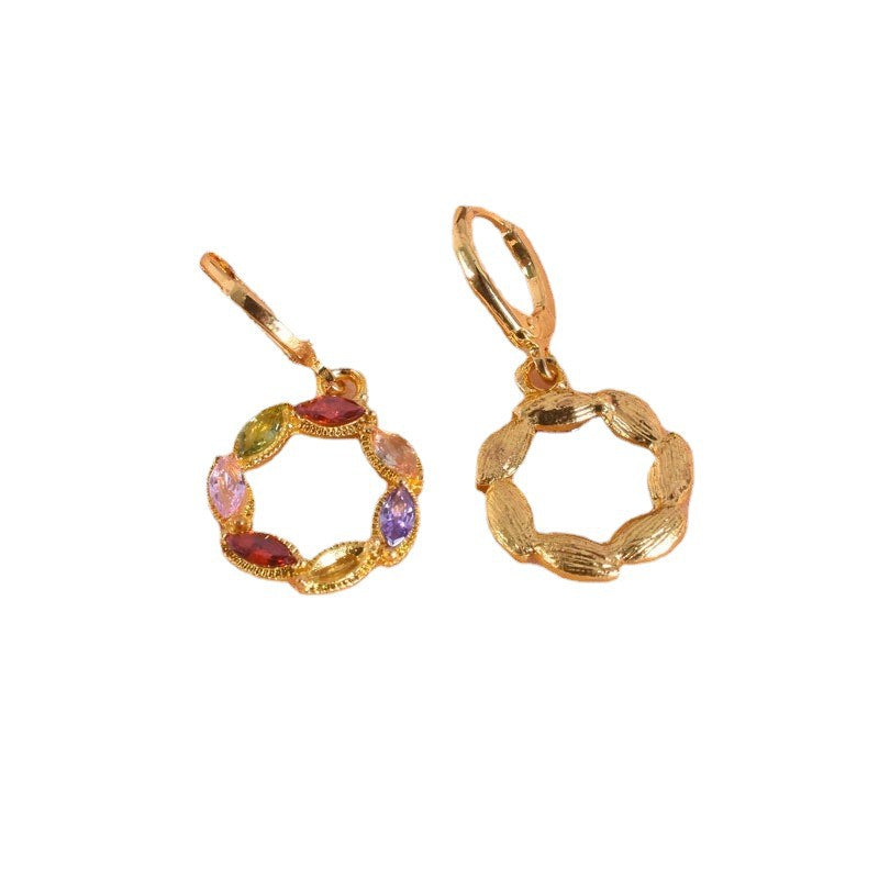 Exaggerated Geometric Earrings In Alloy With 18K Real Gold Electroplated Finish And 304 Stainless Steel Posts, Featuring Zircon Inlay
