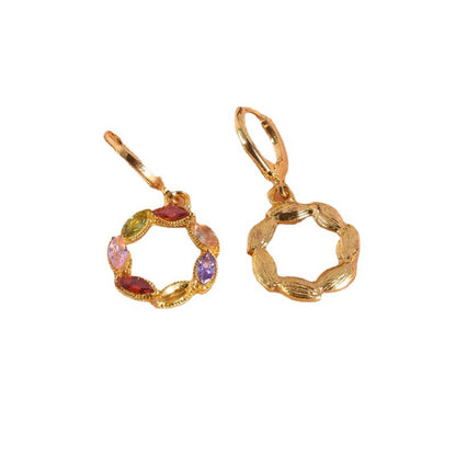 Exaggerated Geometric Earrings In Alloy With 18K Real Gold Electroplated Finish And 304 Stainless Steel Posts, Featuring Zircon Inlay