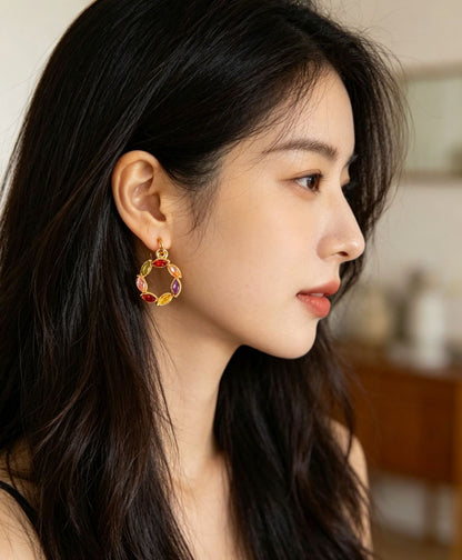 Exaggerated Geometric Earrings In Alloy With 18K Real Gold Electroplated Finish And 304 Stainless Steel Posts, Featuring Zircon Inlay