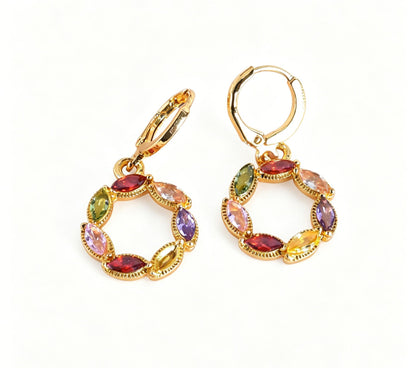 Exaggerated Geometric Earrings In Alloy With 18K Real Gold Electroplated Finish And 304 Stainless Steel Posts, Featuring Zircon Inlay