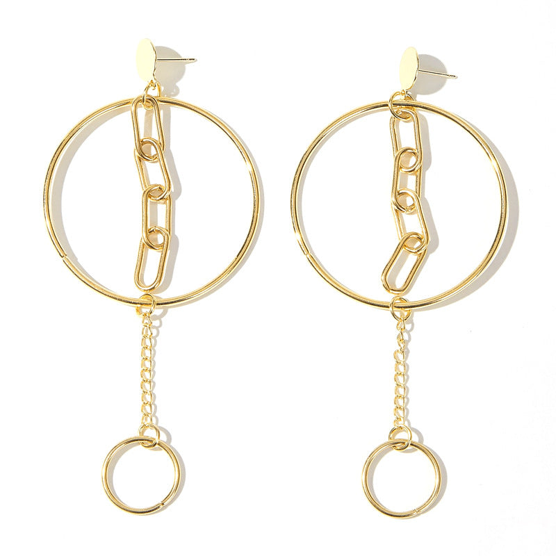 Exaggerated Tassel Stud Earrings For Unisex, Alloy Material With Electroplated Finish And 304 Stainless Steel Ear Pins