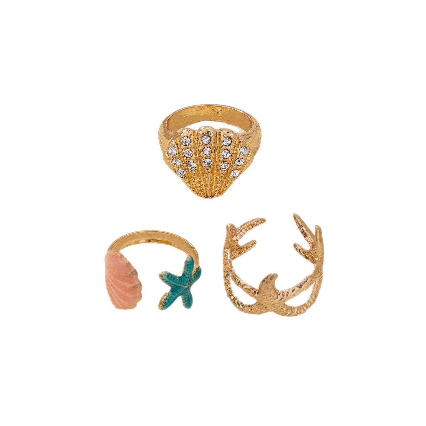 Starfish Ring For Women In Marine Style, Zinc Alloy With Artificial Diamond Inlay, Featuring 0.01µm Coating Thickness