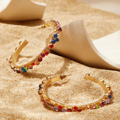 Retro Rainbow Earrings With 304 Stainless Steel Ear Pins Featuring Asymmetrical Design In Alloy