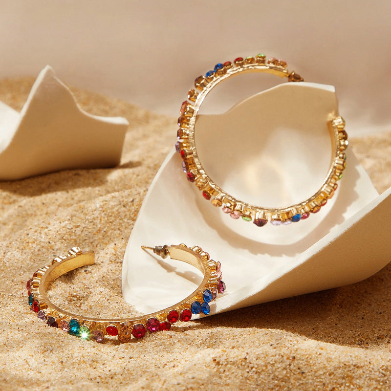 Retro Rainbow Earrings With 304 Stainless Steel Ear Pins Featuring Asymmetrical Design In Alloy