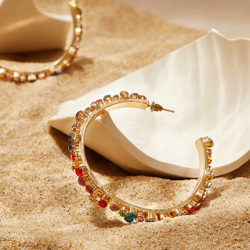 Retro Rainbow Earrings With 304 Stainless Steel Ear Pins Featuring Asymmetrical Design In Alloy