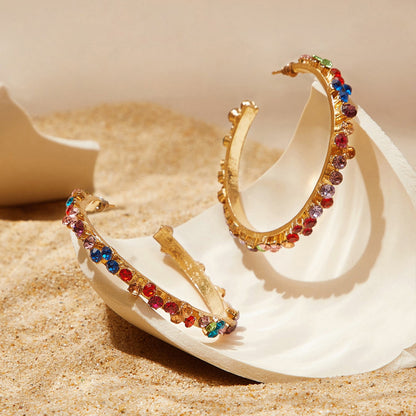 Retro Rainbow Earrings With 304 Stainless Steel Ear Pins Featuring Asymmetrical Design In Alloy