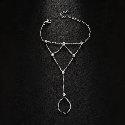 Trillion-cut Bohemian Hand Chain Bracelet For Women With Claw Setting In Silver Plated Zinc Alloy And Rhinestones