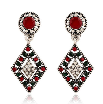 Retro Geometric Clip Earrings In Gold Alloy With Rhinestones, Featuring 304 Stainless Steel Ear Pins
