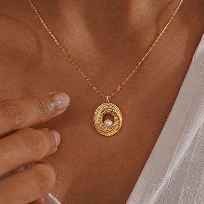 Irregular Waterproof Women's Necklace In 304 Stainless Steel With 18K Gold Plated PVD Coating And Artificial Pearl Slider Chain