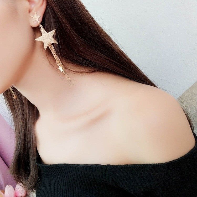 Pentagram Earrings For Women With 304 Stainless Steel Ear Pins Featuring Tassel Design