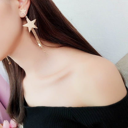 Pentagram Earrings For Women With 304 Stainless Steel Ear Pins Featuring Tassel Design