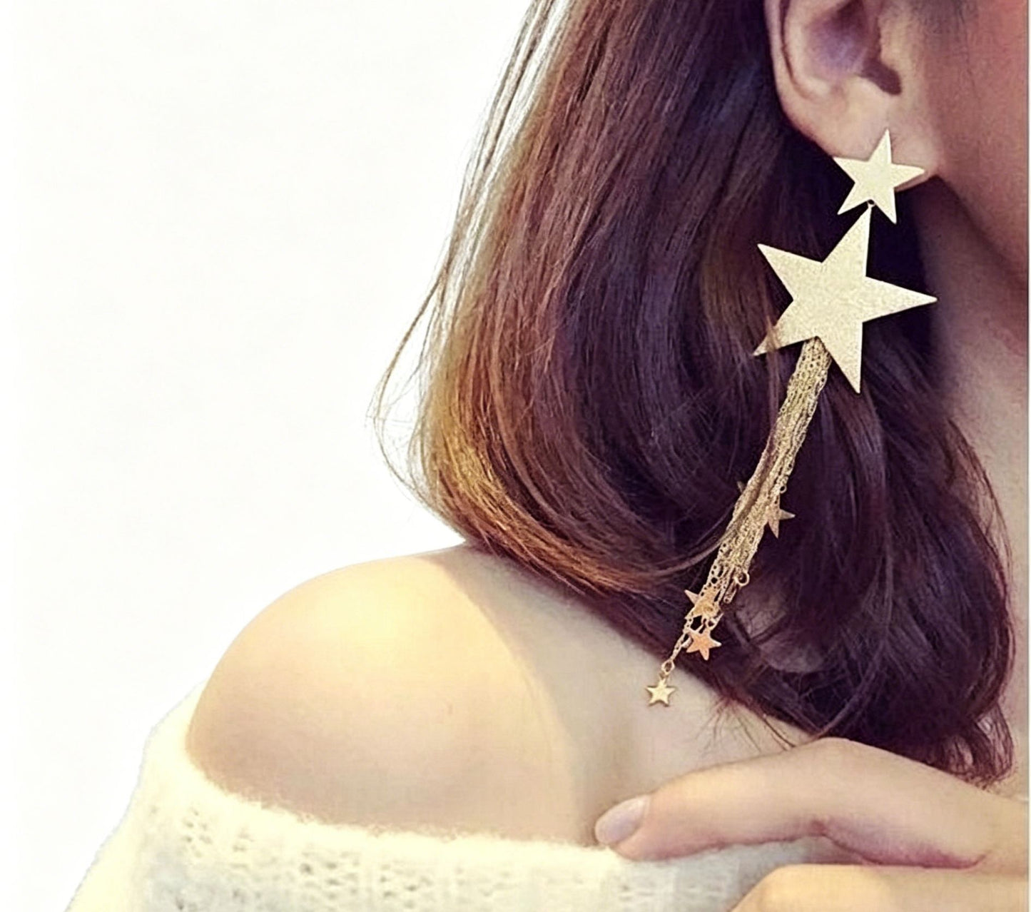 Pentagram Earrings For Women With 304 Stainless Steel Ear Pins Featuring Tassel Design