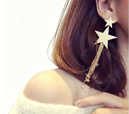 Pentagram Earrings For Women With 304 Stainless Steel Ear Pins Featuring Tassel Design