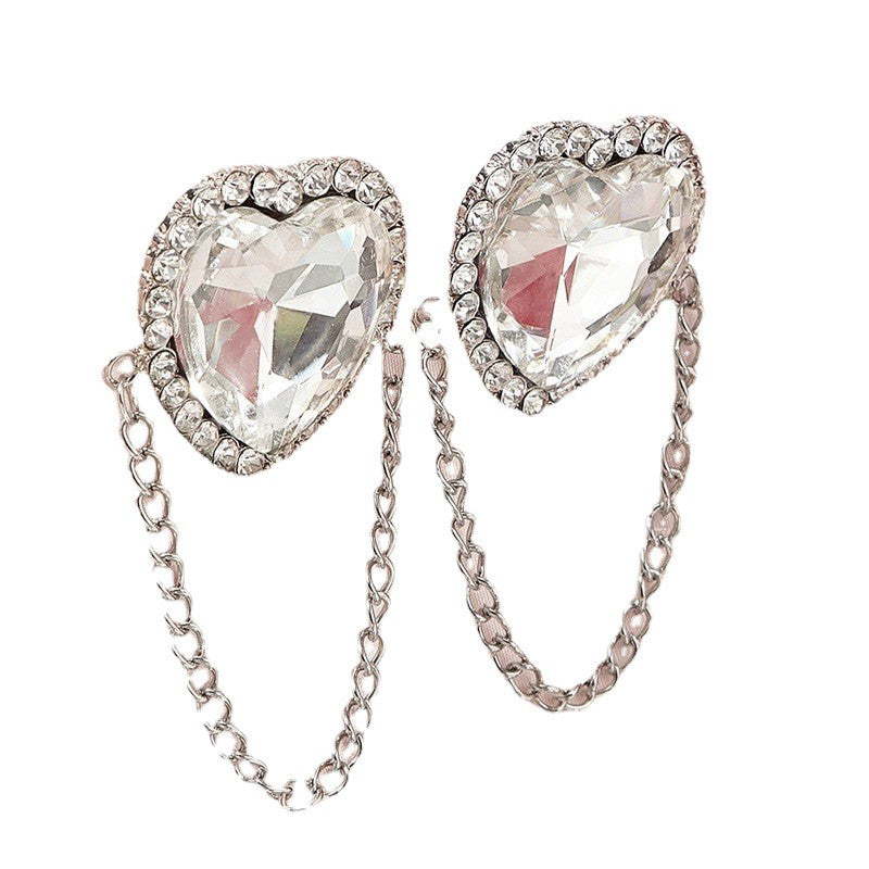 Heart Shape Simple Style Earrings For Women With Rhinestones, 304 Stainless Steel Ear Pins And Tassel Design