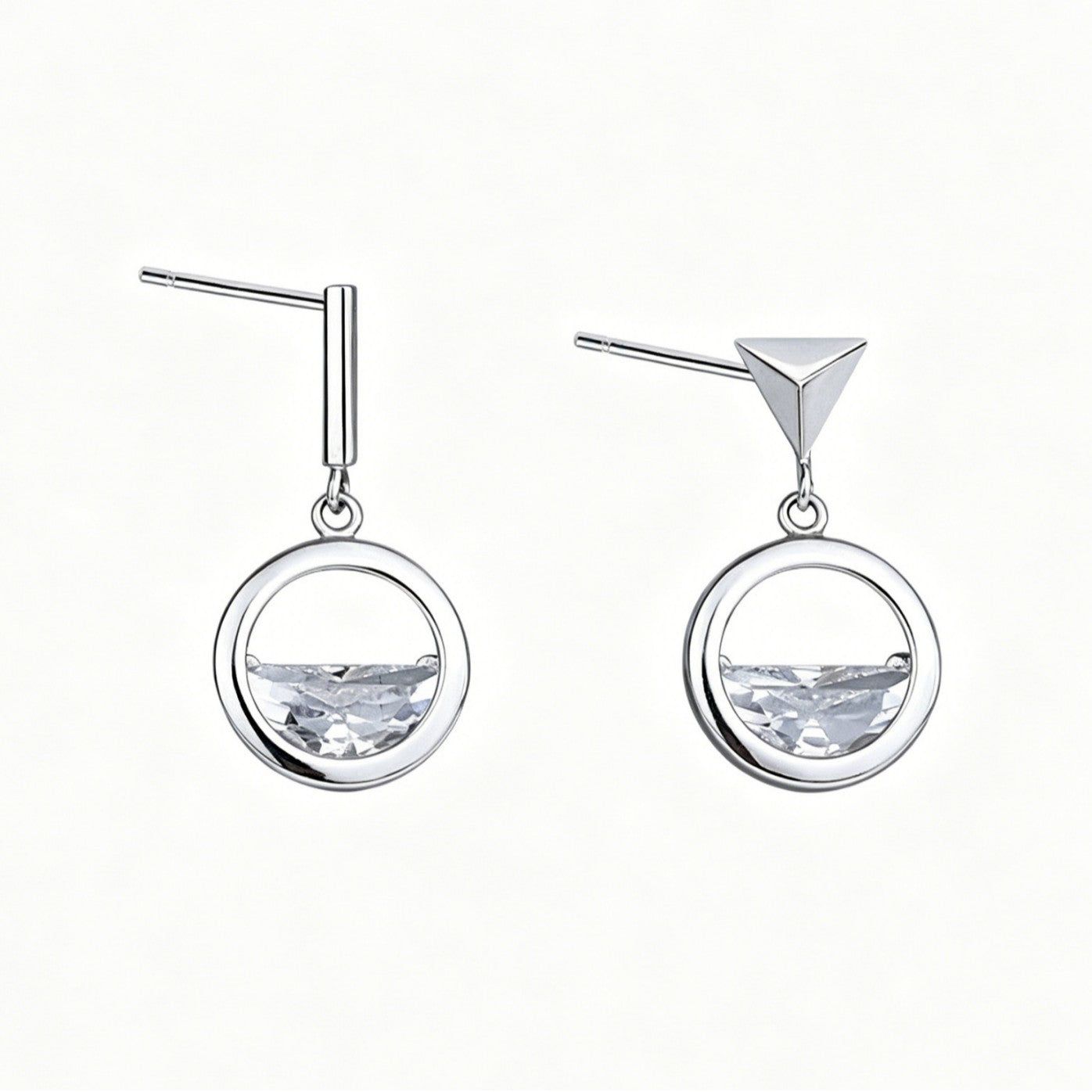 Circle Stud Earrings For Women With Zircon Inlay, 925 Sterling Silver Ear Pins, Asymmetrical Design Alloy
