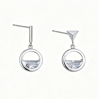 Circle Stud Earrings For Women With Zircon Inlay, 925 Sterling Silver Ear Pins, Asymmetrical Design Alloy