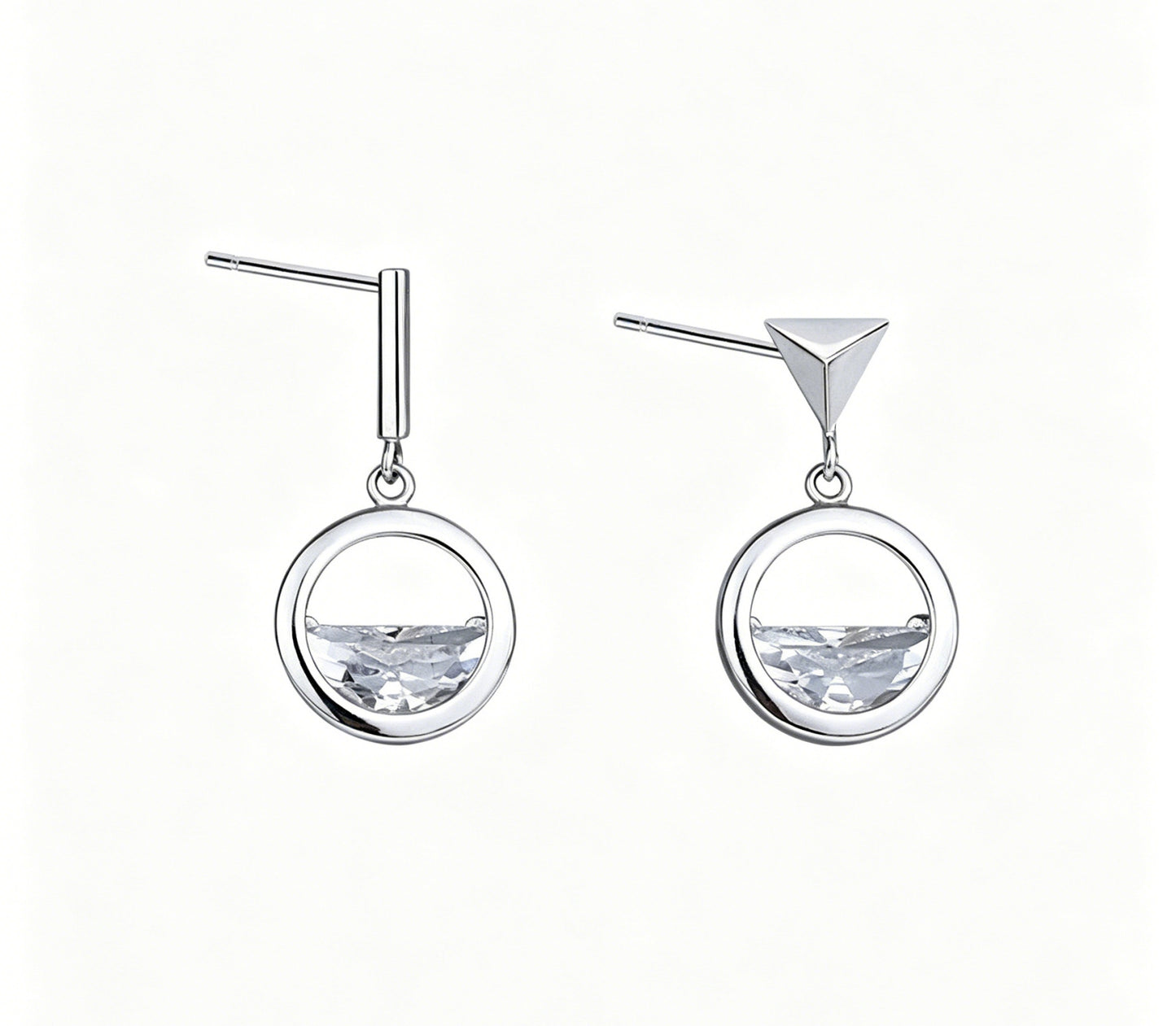 Circle Stud Earrings For Women With Zircon Inlay, 925 Sterling Silver Ear Pins, Asymmetrical Design Alloy
