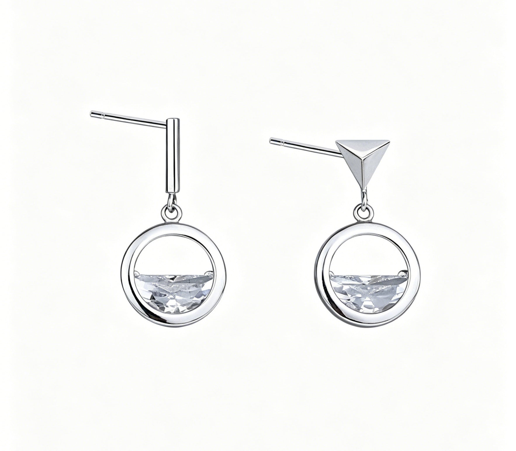 Circle Stud Earrings For Women With Zircon Inlay, 925 Sterling Silver Ear Pins, Asymmetrical Design Alloy
