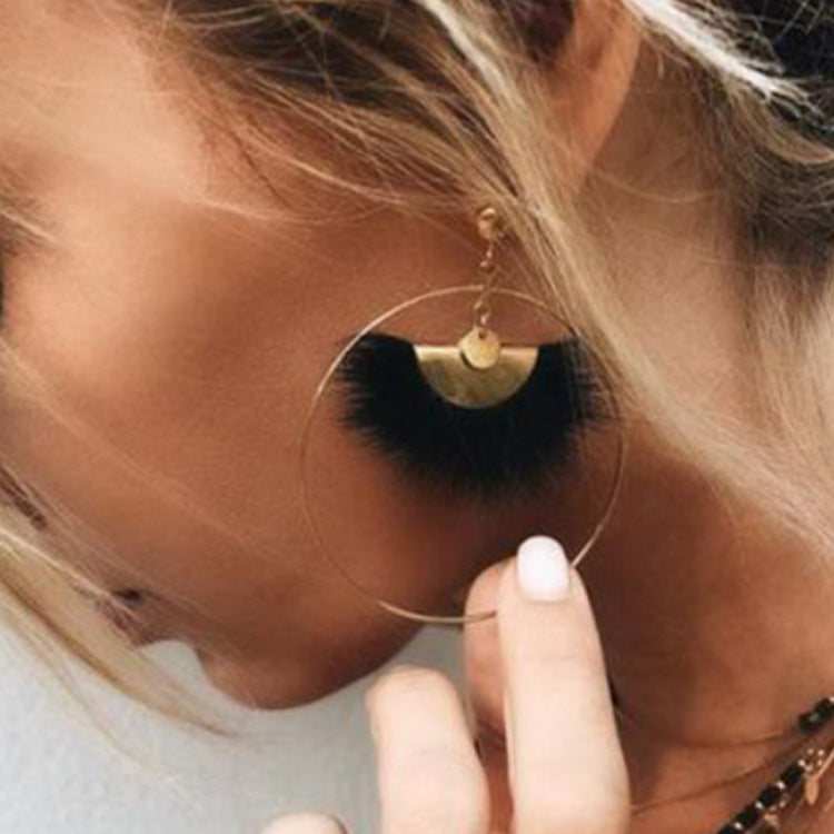 Sector Earrings In Gold Alloy With Electroplated Finish, 304 Stainless Steel Ear Pins, Featuring Tassel Design