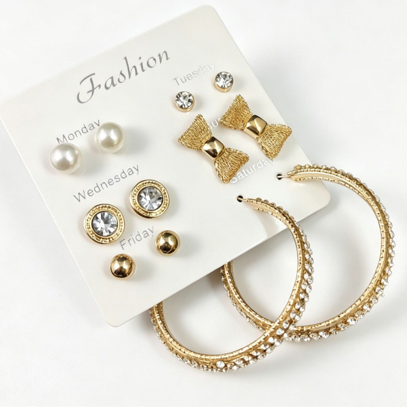 Bow Tie Earrings In Gold Alloy With Rhinestones, Featuring 304 Stainless Steel Ear Pins, 6 Pairs