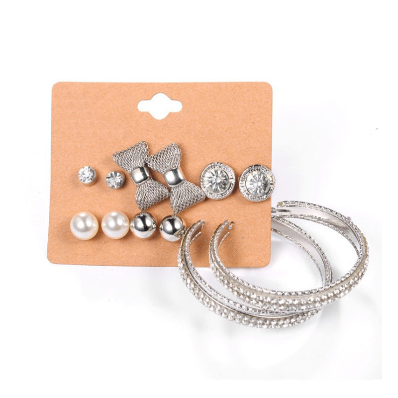 Bow Tie Earrings In Gold Alloy With Rhinestones, Featuring 304 Stainless Steel Ear Pins, 6 Pairs