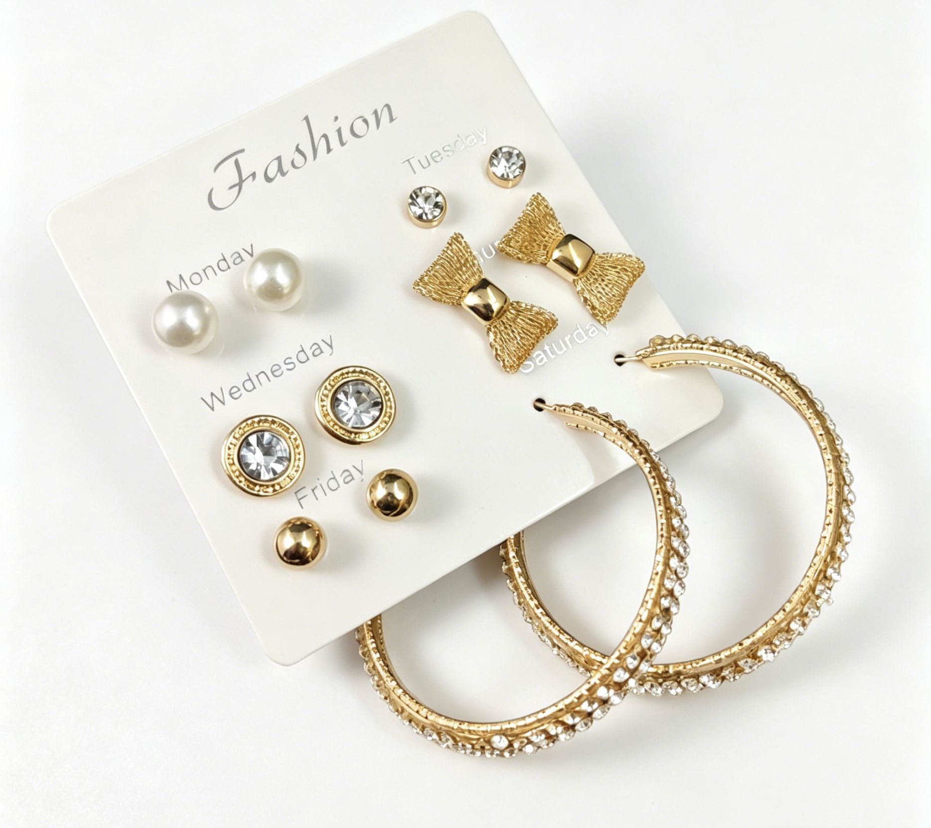 Bow Tie Earrings In Gold Alloy With Rhinestones, Featuring 304 Stainless Steel Ear Pins, 6 Pairs