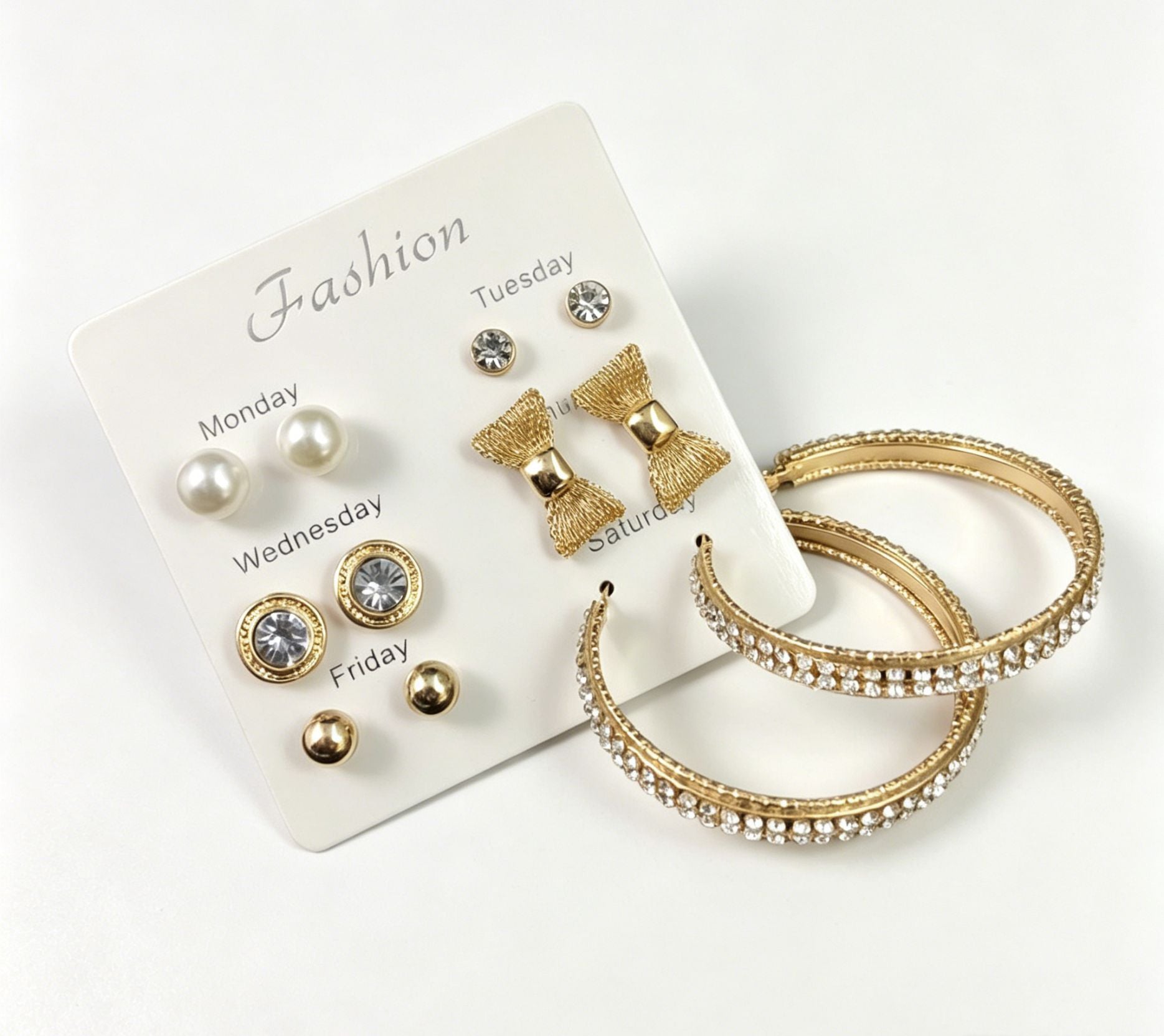 Bow Tie Earrings In Gold Alloy With Rhinestones, Featuring 304 Stainless Steel Ear Pins, 6 Pairs