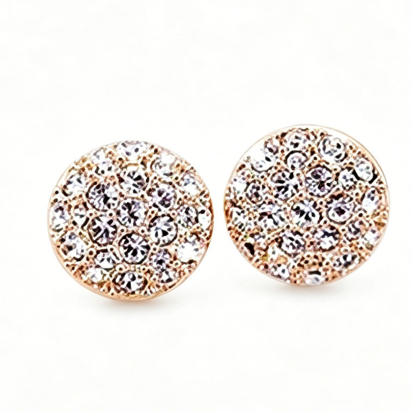 Round Stud Earrings In Alloy With Rhinestones, Electroplated Finish And 304 Stainless Steel Posts