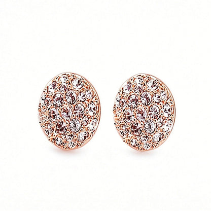 Round Stud Earrings In Alloy With Rhinestones, Electroplated Finish And 304 Stainless Steel Posts
