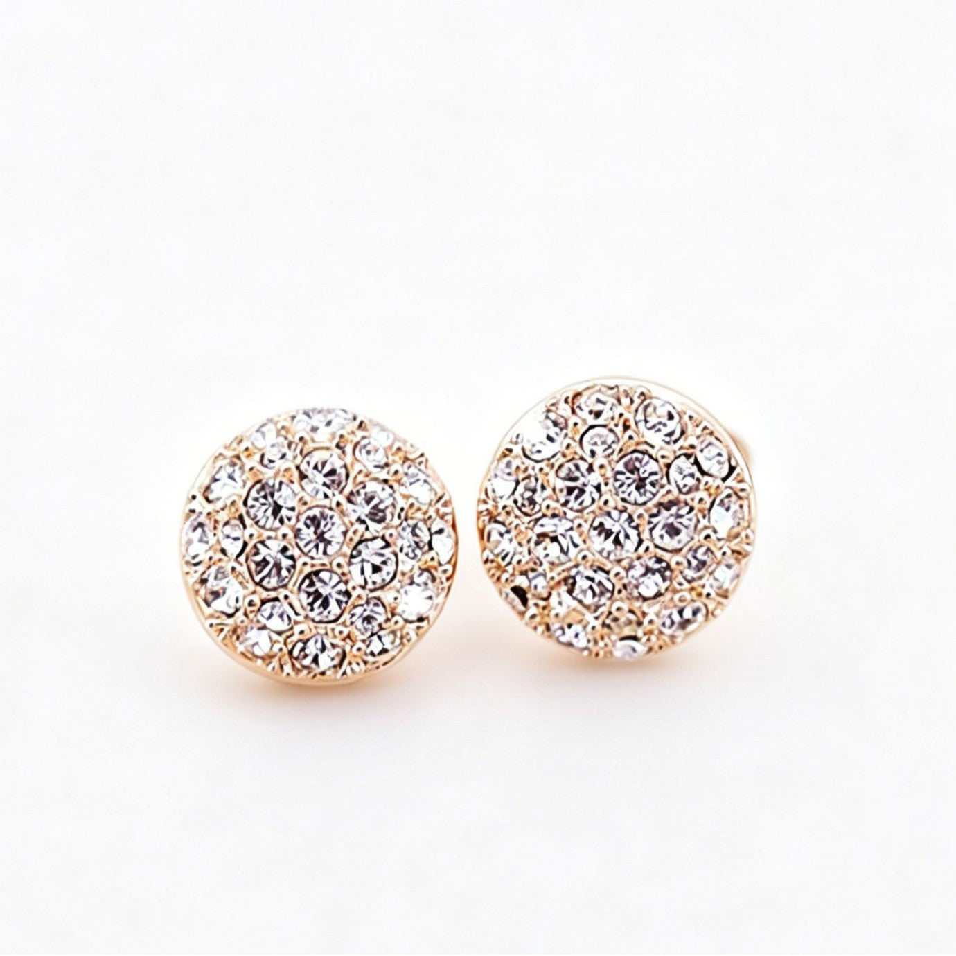 Round Stud Earrings In Alloy With Rhinestones, Electroplated Finish And 304 Stainless Steel Posts