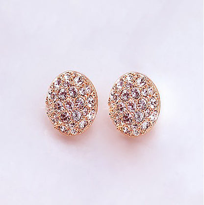 Round Stud Earrings In Alloy With Rhinestones, Electroplated Finish And 304 Stainless Steel Posts