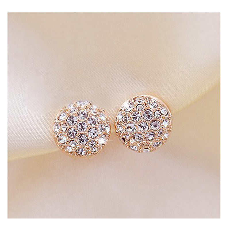 Round Stud Earrings In Alloy With Rhinestones, Electroplated Finish And 304 Stainless Steel Posts