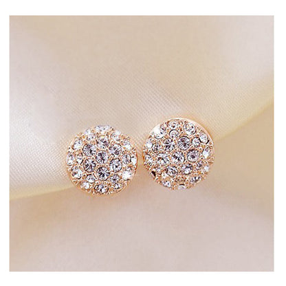 Round Stud Earrings In Alloy With Rhinestones, Electroplated Finish And 304 Stainless Steel Posts
