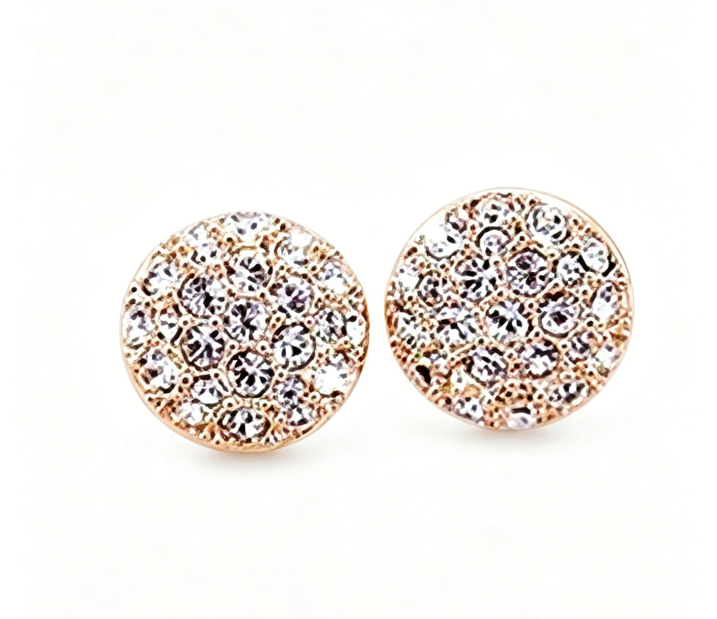 Round Stud Earrings In Alloy With Rhinestones, Electroplated Finish And 304 Stainless Steel Posts