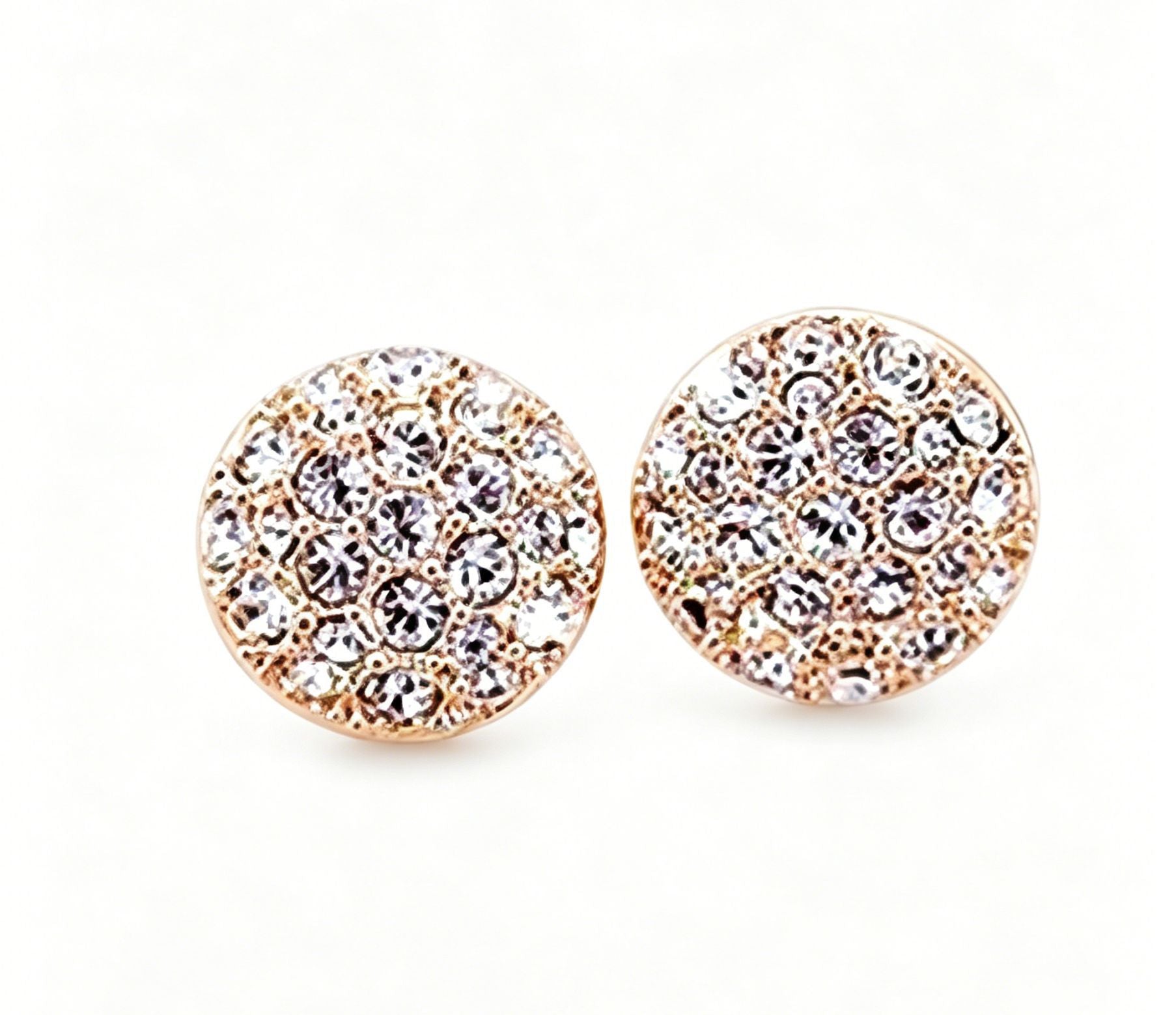Round Stud Earrings In Alloy With Rhinestones, Electroplated Finish And 304 Stainless Steel Posts