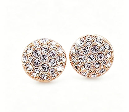 Round Stud Earrings In Alloy With Rhinestones, Electroplated Finish And 304 Stainless Steel Posts