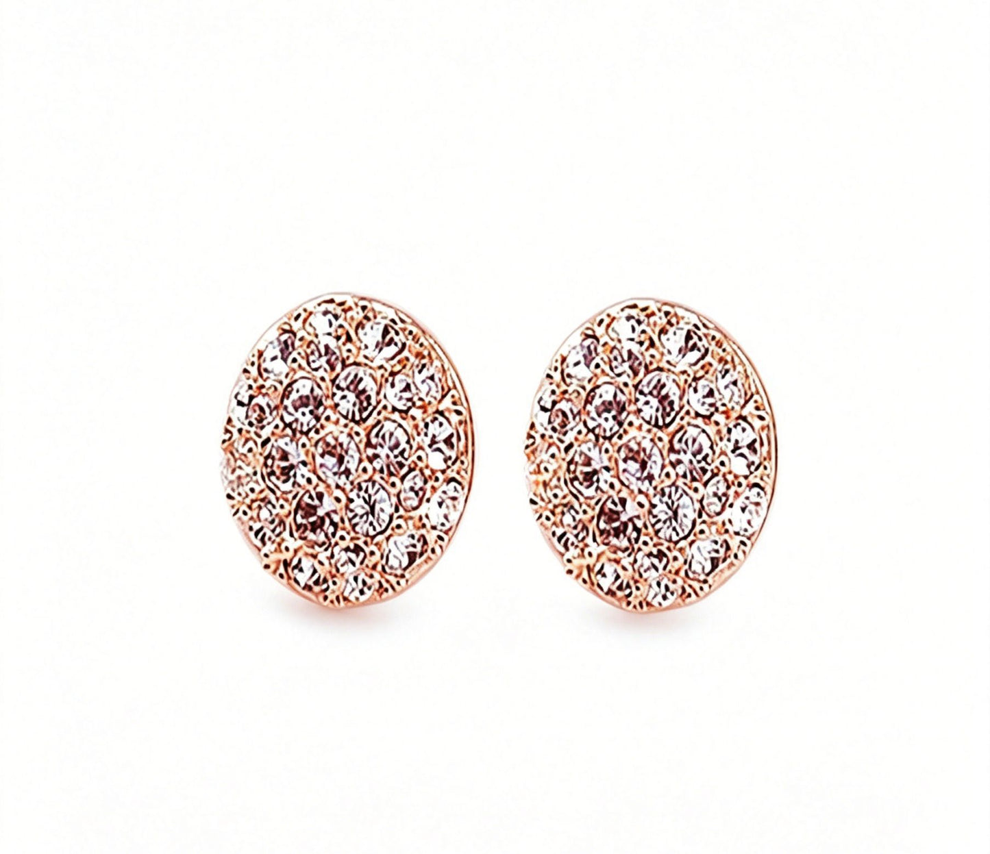 Round Stud Earrings In Alloy With Rhinestones, Electroplated Finish And 304 Stainless Steel Posts