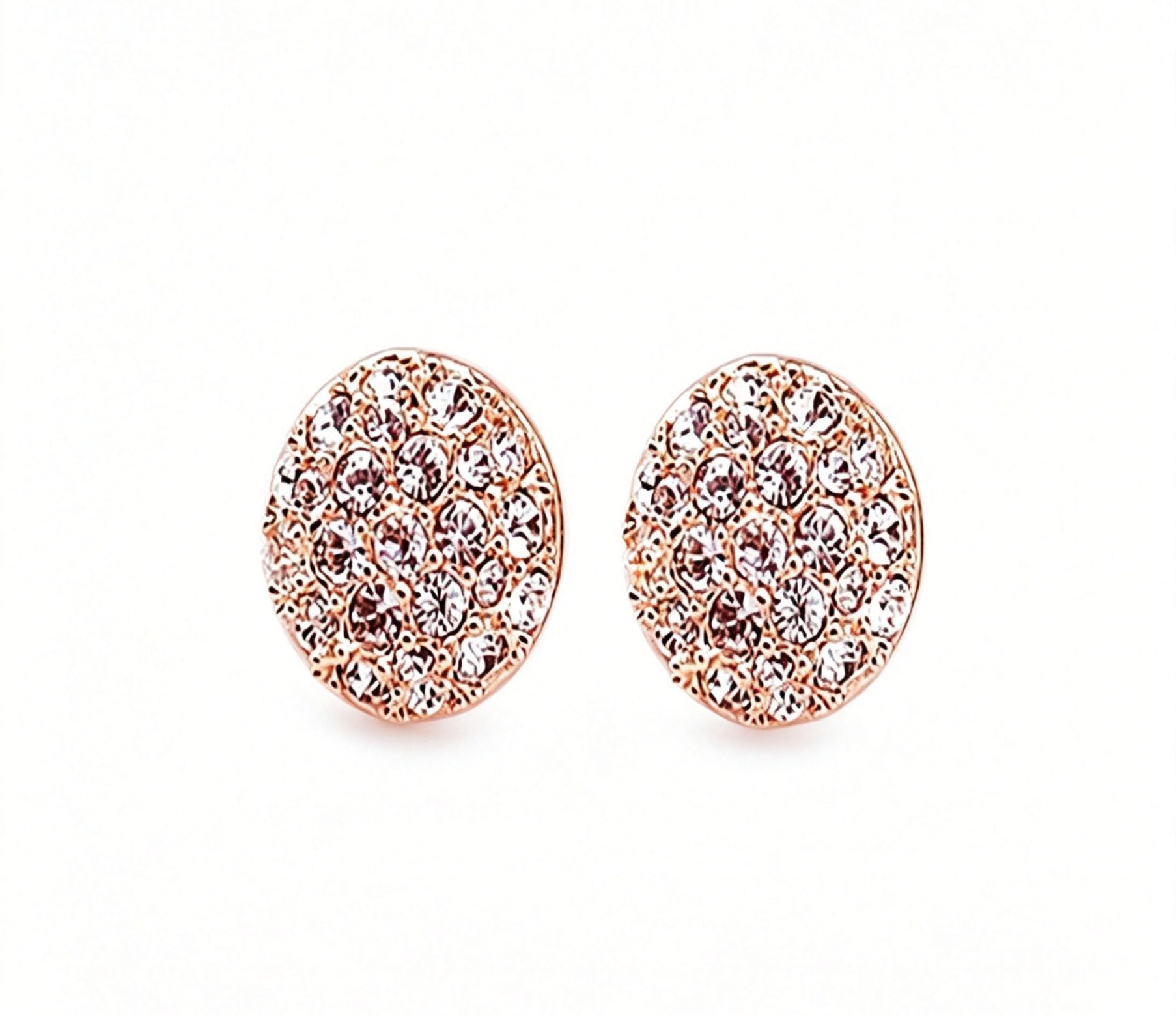 Round Stud Earrings In Alloy With Rhinestones, Electroplated Finish And 304 Stainless Steel Posts