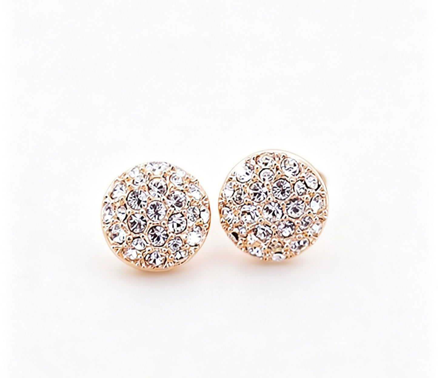 Round Stud Earrings In Alloy With Rhinestones, Electroplated Finish And 304 Stainless Steel Posts