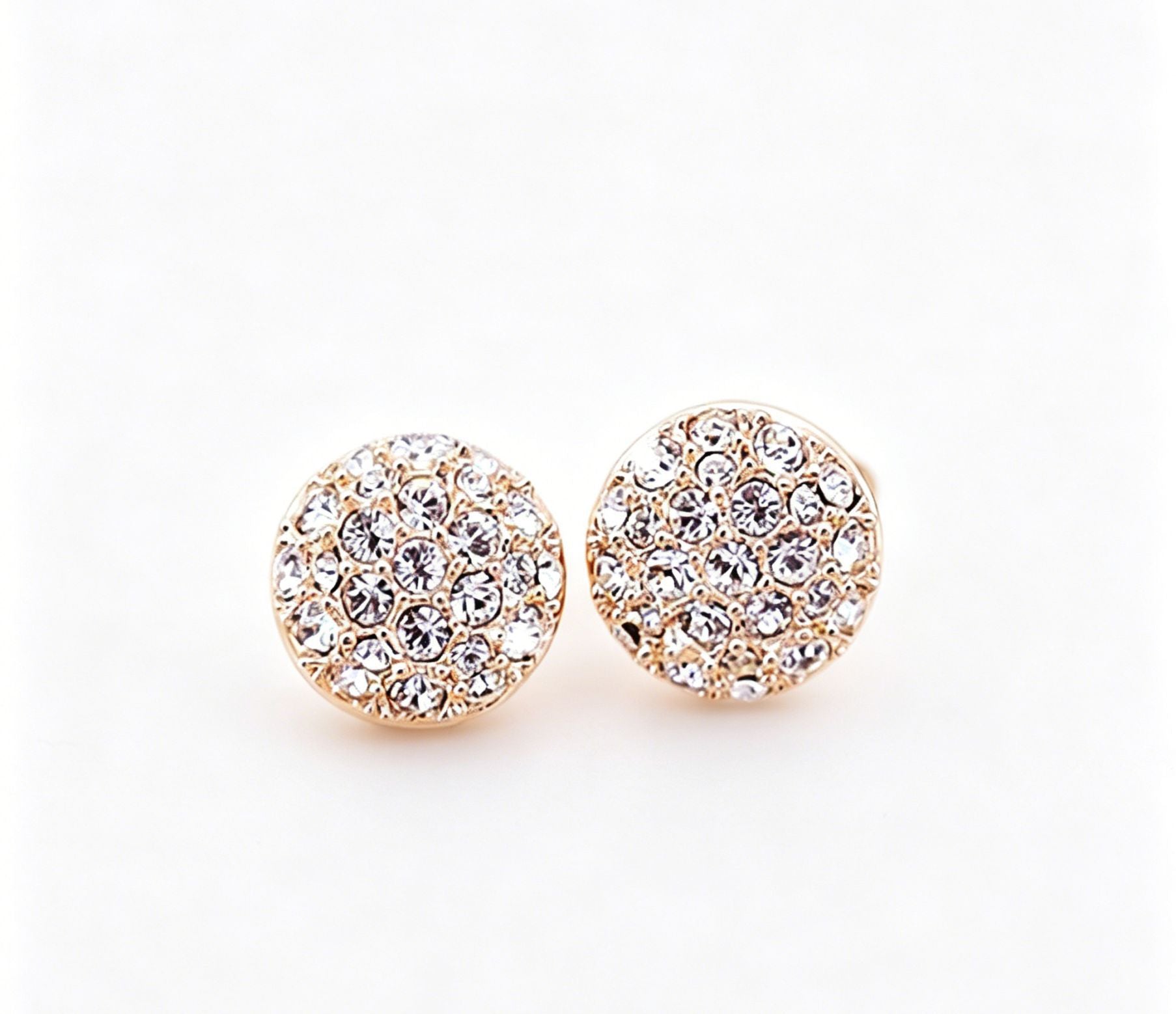 Round Stud Earrings In Alloy With Rhinestones, Electroplated Finish And 304 Stainless Steel Posts