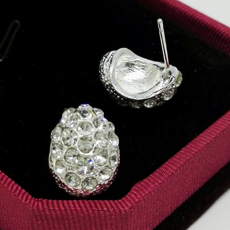 Water Droplets Stud Earrings With Rhinestones, Silver Plated Zinc Alloy And Stainless Steel Posts