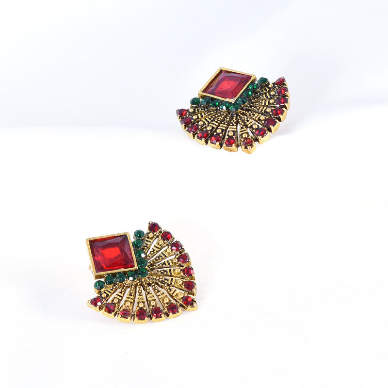 Bohemian Alloy Earrings With Crystal Inlay, Featuring 304 Stainless Steel Ear Pins In Red