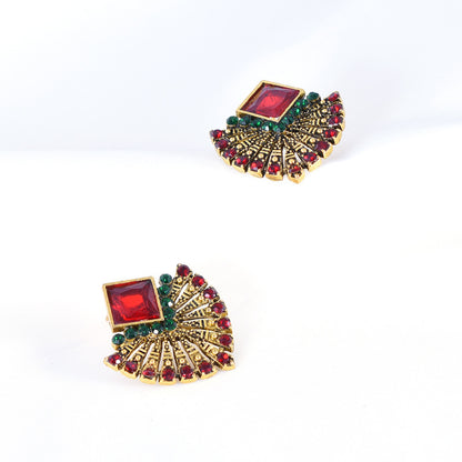 Bohemian Alloy Earrings With Crystal Inlay, Featuring 304 Stainless Steel Ear Pins In Red