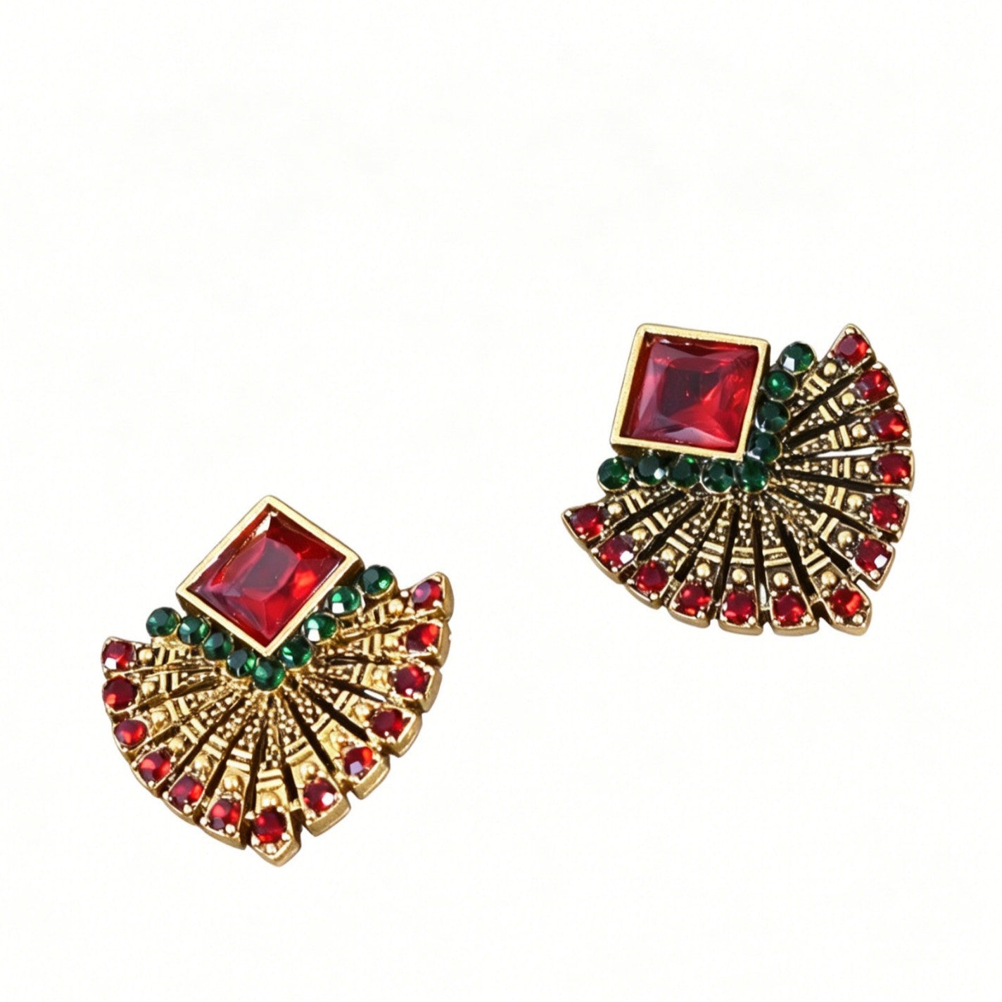 Bohemian Alloy Earrings With Crystal Inlay, Featuring 304 Stainless Steel Ear Pins In Red