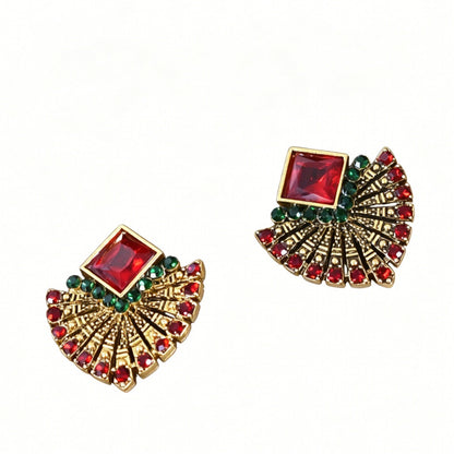 Bohemian Alloy Earrings With Crystal Inlay, Featuring 304 Stainless Steel Ear Pins In Red