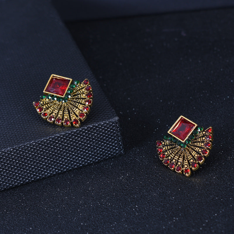 Bohemian Alloy Earrings With Crystal Inlay, Featuring 304 Stainless Steel Ear Pins In Red